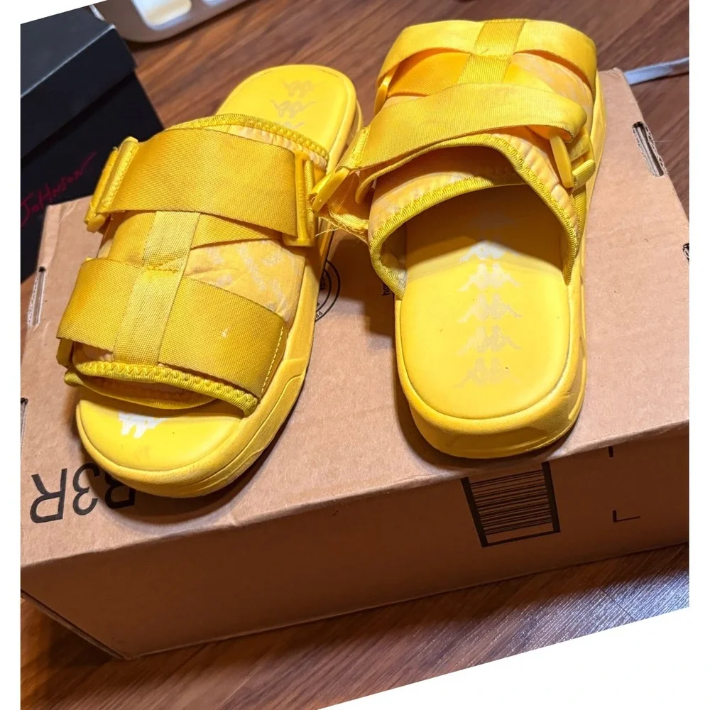 Kappa Slides Kids Size 6Y Yellow Good Adjustable Straps Logo Print Sporty Sandal